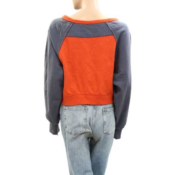 Free People Harbor Sweatshirt Top Pullover Slouchy Ribbed Printed XS NEW 275778 - Picture 7 of 8